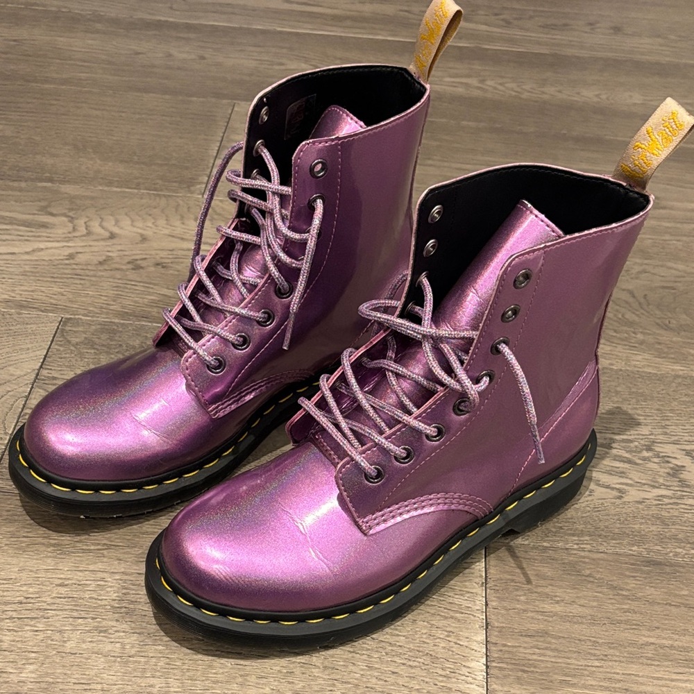 Dr. Martens Purple Iridescent 8-Eye Lace-Up Combat Boots